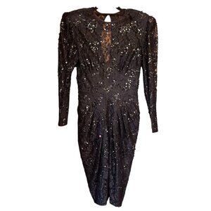 Marie St. Claire Vintage Black Sequin Floral Lace Formal Dress Size 8 Gothic